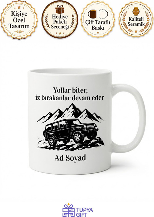 Arazi Aracı Silüetli İsme Özel Baskılı Kupa Bardak Off-Road Hediye