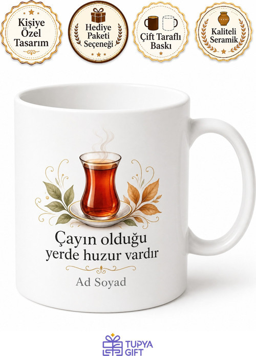 Çay Severlere Özel Tasarım Baskılı Porselen Kupa Bardak Hediye