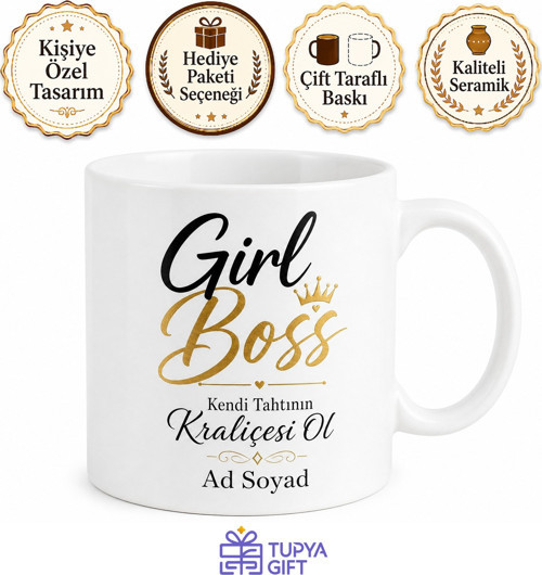 Girl Boss Yazılı Kız Patronlara Özel Motivasyon İngilizce Kupa Bardak Hediye