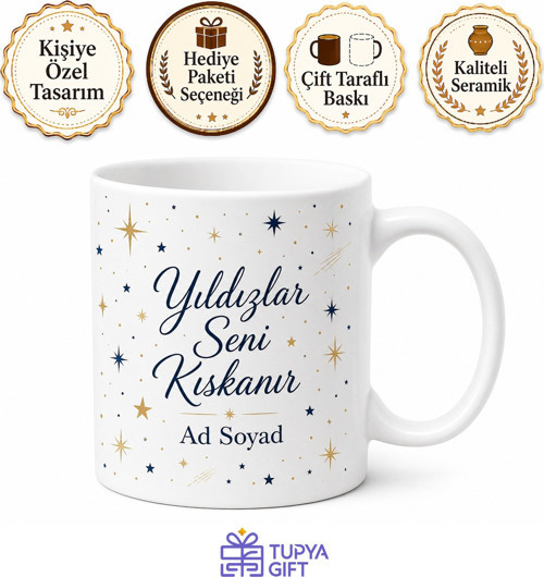 İsimli Yıldız Desenli Özel Baskılı Kupa Bardak Kişiye Özel Hediye