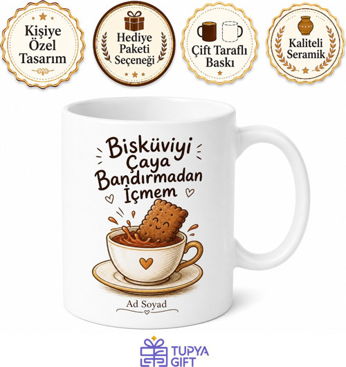 Bisküvi Temalı Komik Kupa Kakaolu Pötibör Çaya Bandırmalık Hediye Bardak