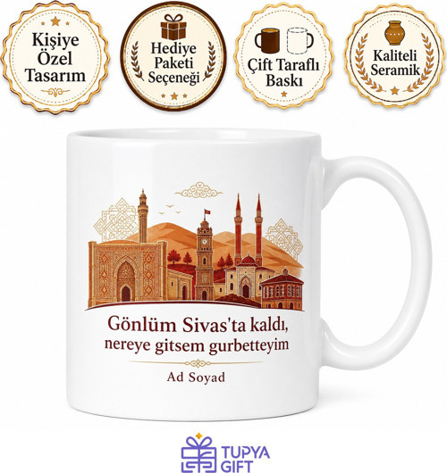 Sivas Memleket Özlemi Tasarımlı Kupa Bardak - Sivas Hediye Anı Bardağı