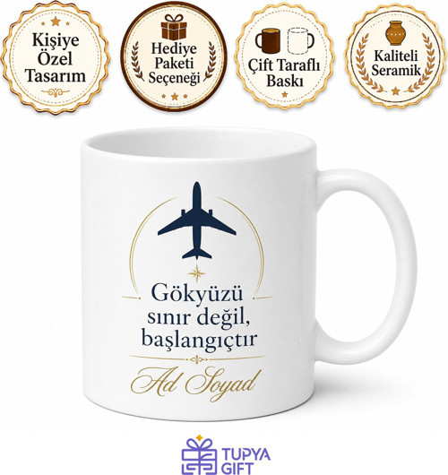 Pilot İçin Kişiye Özel İsimli Baskılı Kupa Bardak Seyahat Hediyesi