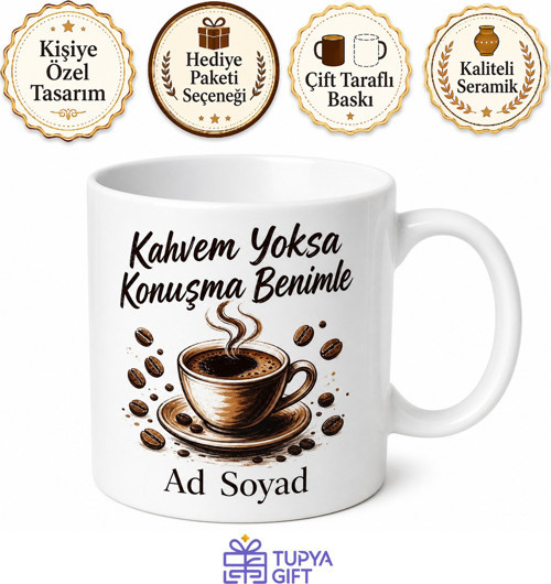 Kahve Tiryakisi Kafein Bağımlısı Espresso Sabah Kahvesi Barista Baskılı Porselen Kupa Bardak Hediye