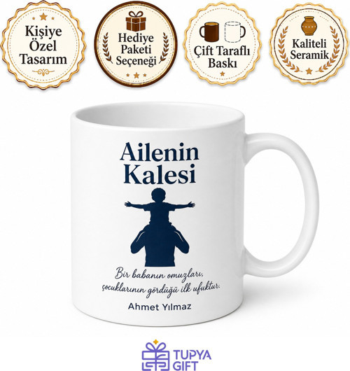 Ailenin Kalesi Baba Yazılı Kupa Bardak Babalar Günü Özel Hediye