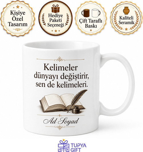 Yazarlara Hediye İlham Veren Sözler Baskılı Kahve Kupası Yazar Hediye Kupa Bardak