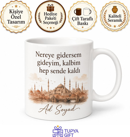 Memleket Temalı İl İlçe Baskılı Kupa Bardak Hemşehri Hediye Porselen Mug