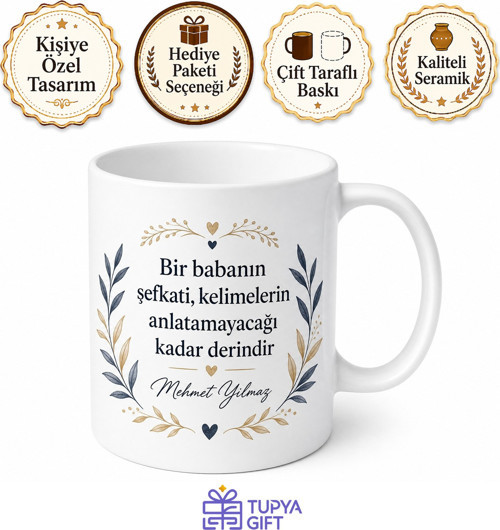 Şefkatli Baba Yazılı Özel Tasarım Kupa Bardak Babalar Günü Hediye