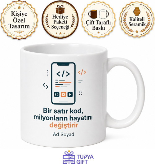 Mobil Uygulama Geliştirici İçin Kişiye Özel Baskılı Kupa Bardak Hediye