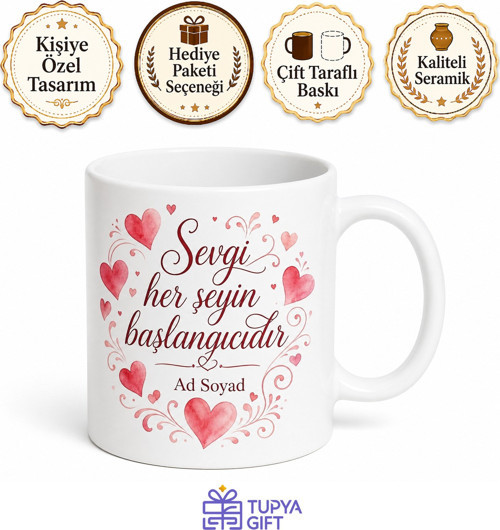 Kişiye Özel Sıcak Kalpli Tasarım Kupa Bardak İsimli Hediye