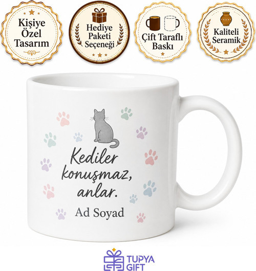 Kişiye Özel Kedi Patili Baskılı Kupa Bardak İsimli Hediye