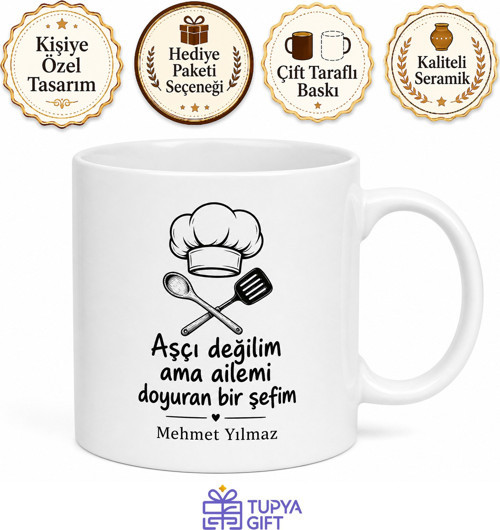 Şef Baba Yazılı Komik Tasarım Kupa Bardak Babalar Günü Hediyesi