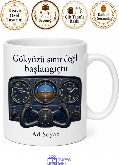 Uçak Pilotu Kokpit Kumandaları Gökyüzü Fatihi Kupa Bardak Hediye