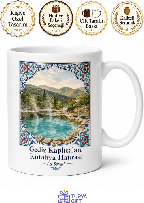 Gediz Kaplıcaları Kütahya Hatırası Hediye Çay Kupası Porselen Bardak