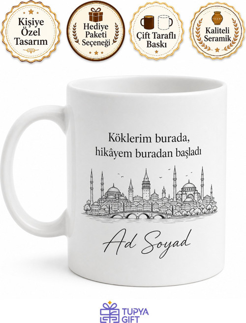 Doğduğum Şehir Temalı Kahve Kupası Kişiye Özel Baskılı Bardak Hediye
