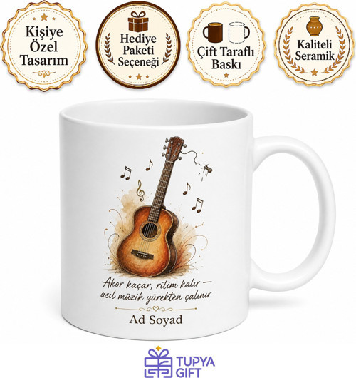 Gitar Akordu Kaçan Sokak Sanatçısına Akustik Ritim Hediye Seramik Kupa Bardak