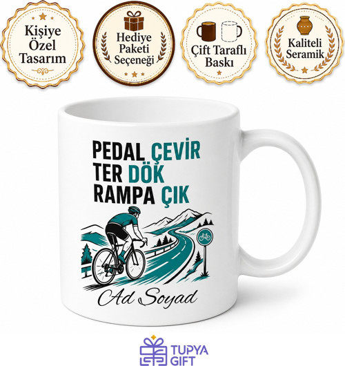 Bisikletçiye Pedal Çeviren Ter Döken Rampa Çıkanlara Bisiklet Yolu Molası Kupa Hediye