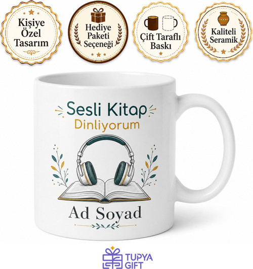 Sesli Kitap Dinliyorum Yazılı Kupa Bardak Kitap Severlere Özel Hediye