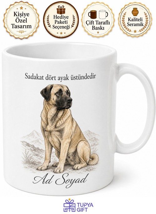 İsme Özel Kangal Desenli Kupa Bardak Köpek Severler İçin Hediye