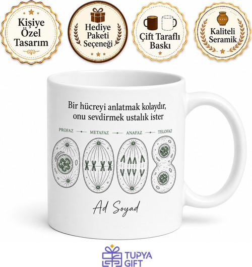 Hücre Bölünmesi Çizimli Büyüme ve Çoğalma Biyoloji Öğretmen Kupa Bardak Hediye