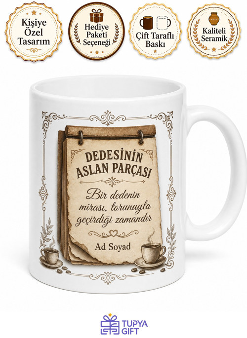 Dedesinin Aslan Parçasına Nostaljik Takvim Yapraklı Hediye Dede Torun Kahve Keyfi Kupası