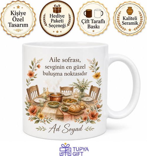 Kişiye Özel Aile Sofrası Temalı Baskılı Kupa Bardak Hediye