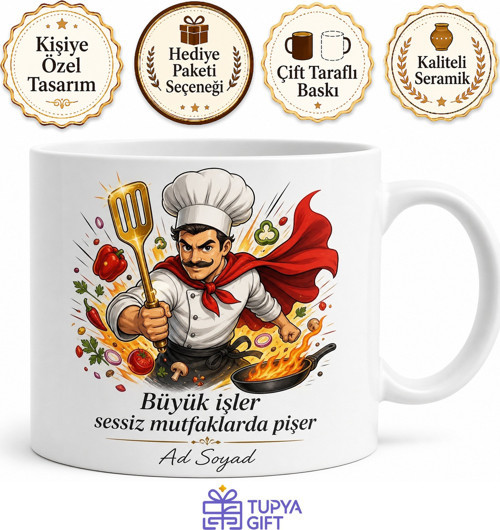 Mutfaktaki Süper Kahraman Şef Aşçı Kahve Kupası Baskılı Hediye Bardak