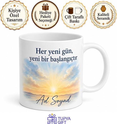İsimli Gündüz Temalı Özel Baskılı Kupa Bardak Hediye Kişiye Özel Tasarım