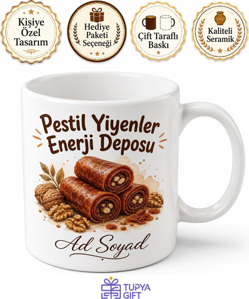 Pestil Yiyenlere Özel Gümüşhane Pestili Cevizli Pestil Temalı Kupa Bardak Hediye
