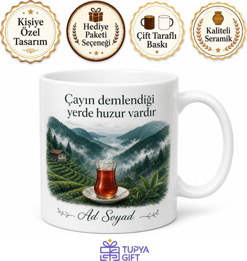 Çay ve Karadeniz Temalı Baskılı Kupa Bardak Hediye Porselen Mug