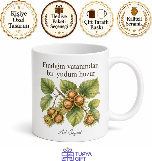 Giresun Fındığı Temalı Baskılı Kupa Bardak Hediye Porselen Mug