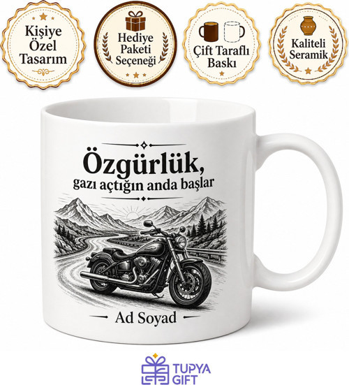 Motorsiklet Sever İçin Kişiye Özel Yol Temalı Baskılı Kupa Bardak Hediye
