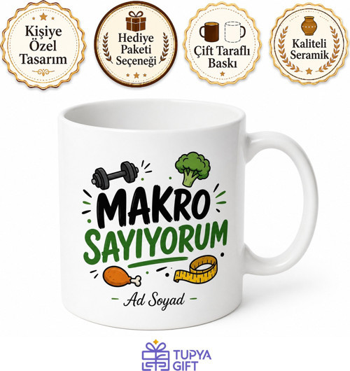 Makro Sayıyorum Yazılı Komik Kupa Bardak Diyet Hediye Espri Mug