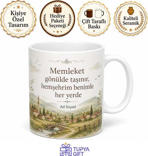 Kişiye Özel Hemşehrime Hediye Baskılı Kupa Bardak İsimli Porselen