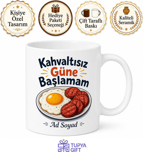 Yumurta Sucuk Temalı Komik Kahvaltı Kupası Bardak Esprili Hediye Baskılı Kupa