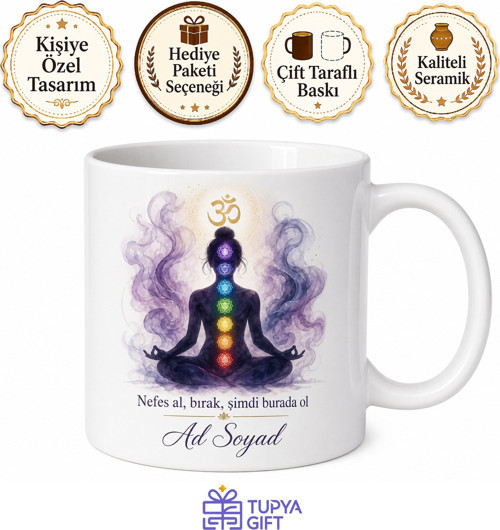 Meditasyon Eğitmeni Hediye Om Sembolü Lotus Çakra İçsel Huzur Farkındalık Baskılı Kupa Bardak