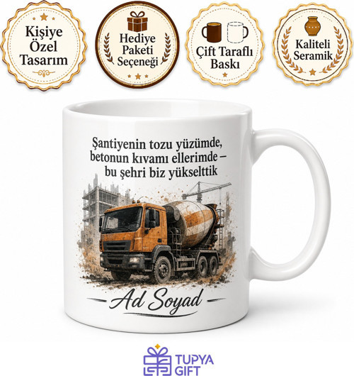 Beton Mikseri Şoförüne Transmikser Sesi Ve Şantiye Tozu Kupası Hediye Bardak