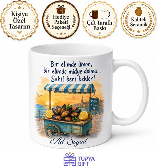 Midye Dolmacıya Sahil Yürüyüşü Bekleyenlere Limon Sıkılmış Kupa Bardak Hediye
