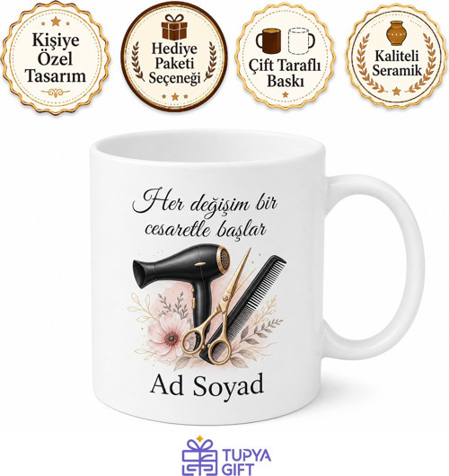 Kuaför Fön Makinesi Makas Ve Tarak Yeni İmaj Değişim Kupası Hediye Bardak