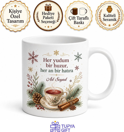 Kış Çayı Temalı Özel Tasarım Baskılı Kupa Bardak Hediye Porselen Mug