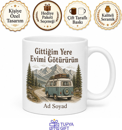 Karavan Tutkunlarına Göçebe Ruhu Özgürlük Temalı Baskılı Porselen Kupa Bardak Hediye