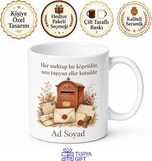 Postacı Temalı Kupa Mektup Dağıtımı Posta Kutusu PTT Emektarı Hediye Bardak
