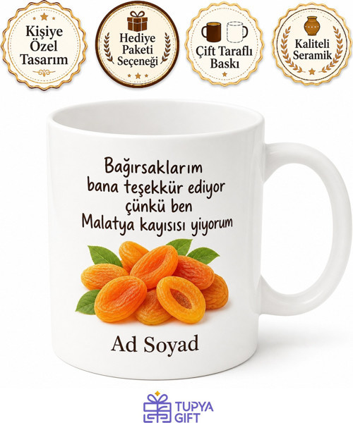 Kuru Kayısı Yiyenlere Malatya Kayısısı Gün Kurusu Bağırsak Dostu Kupa Bardak Hediye