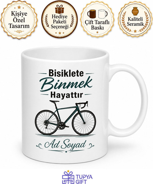 Cycling Is Life Baskılı Bisiklete Binmek Hayattır İngilizce Çay Kupası Hediye