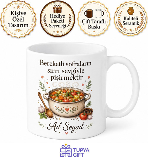 Tencere Yemeği Kaynayan Çizimli Lezzetli Sofralar Kuran Bereketli Kupa Hediye Bardak