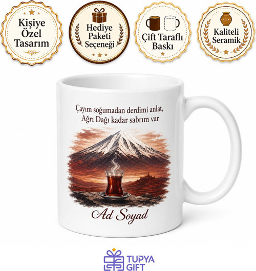 Doğu İnsanı Ağrı Dağı Çay Tiryakisi Soğuk İklim Sıcacık Yürek Kupa Bardak Hediye