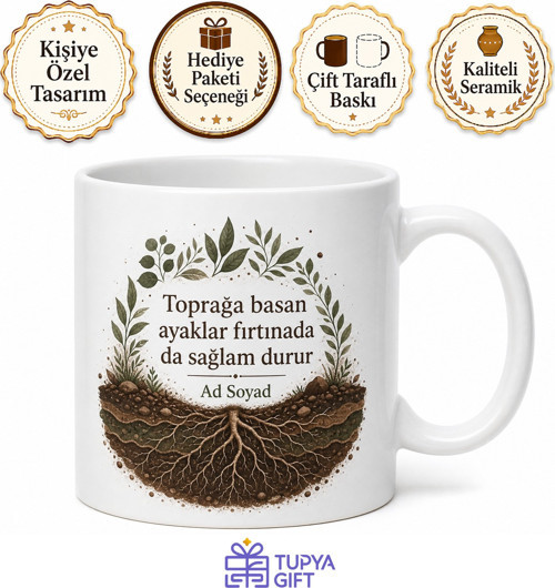 İsimli Toprak Element Temalı Özel Baskılı Kupa Bardak Hediye