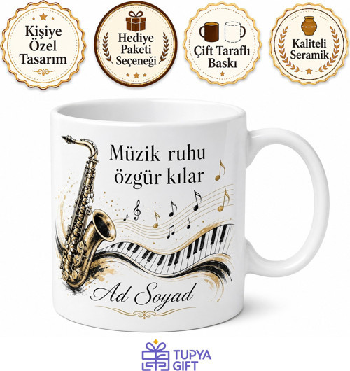 Caz Müzik Temalı Baskılı Kupa Bardak Hediye Müzisyen Jazz Porselen Mug