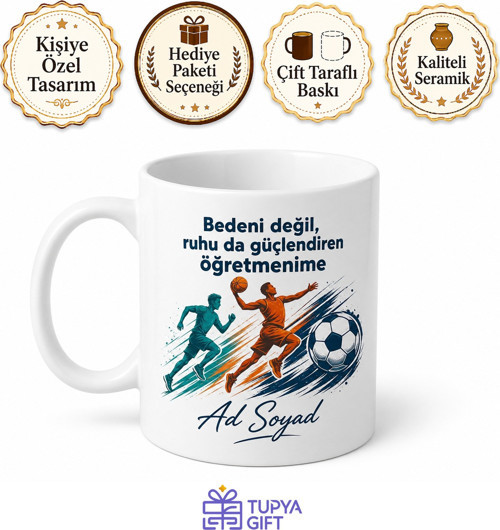 Beden Eğitimi Öğretmenine Hediye Spor Temalı Baskılı Kupa Bardak