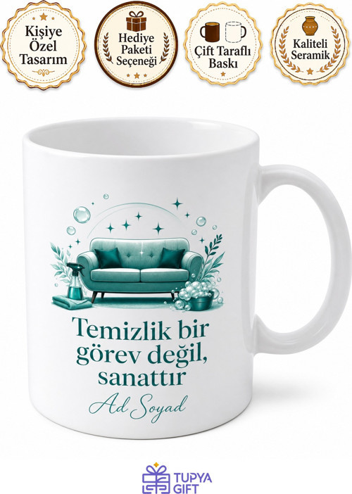 Koltuk Yıkama Uzmanı Evde Temizlik Sihirbazı İsim Yazılı Kupa Bardak Hediye